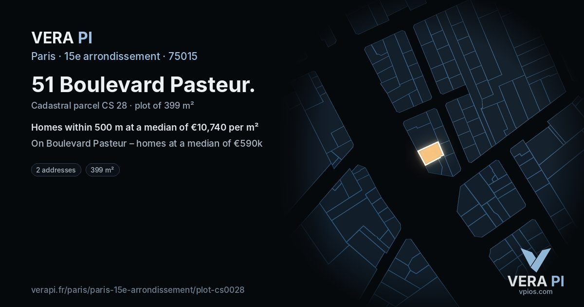 51 Boulevard Pasteur, 15e arrondissement at night – the plot lit, the parcels around coloured by the prices near them