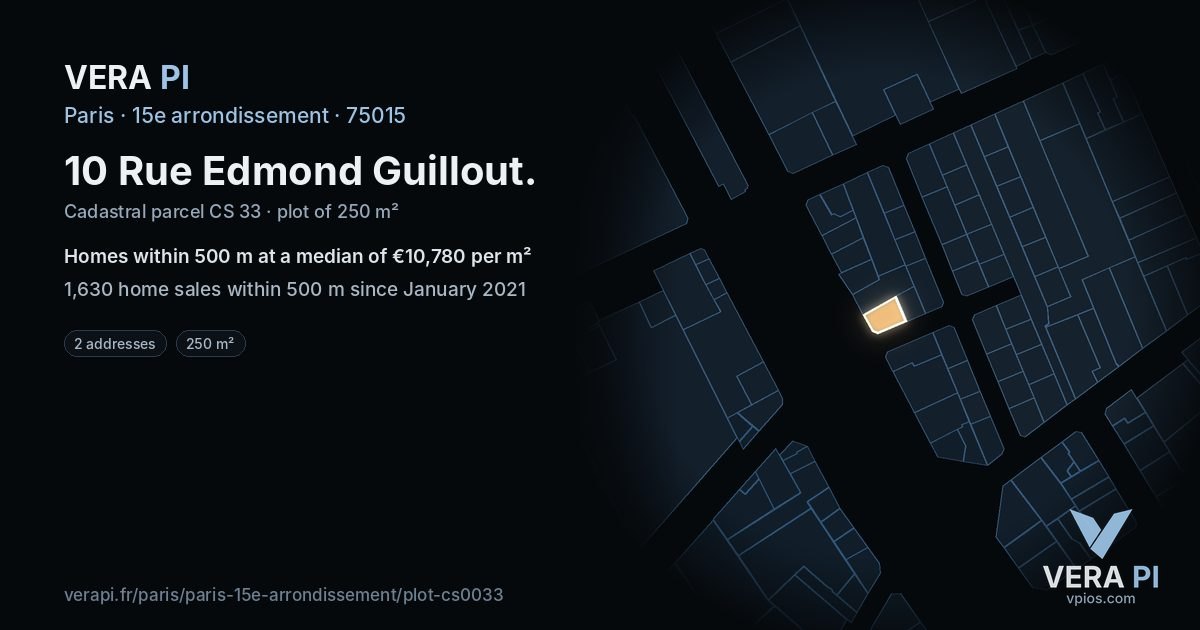10 Rue Edmond Guillout, 15e arrondissement at night – the plot lit, the parcels around coloured by the prices near them