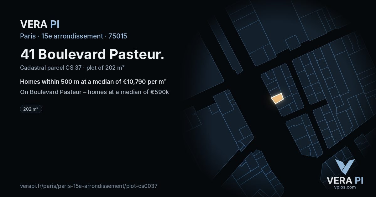 41 Boulevard Pasteur, 15e arrondissement at night – the plot lit, the parcels around coloured by the prices near them