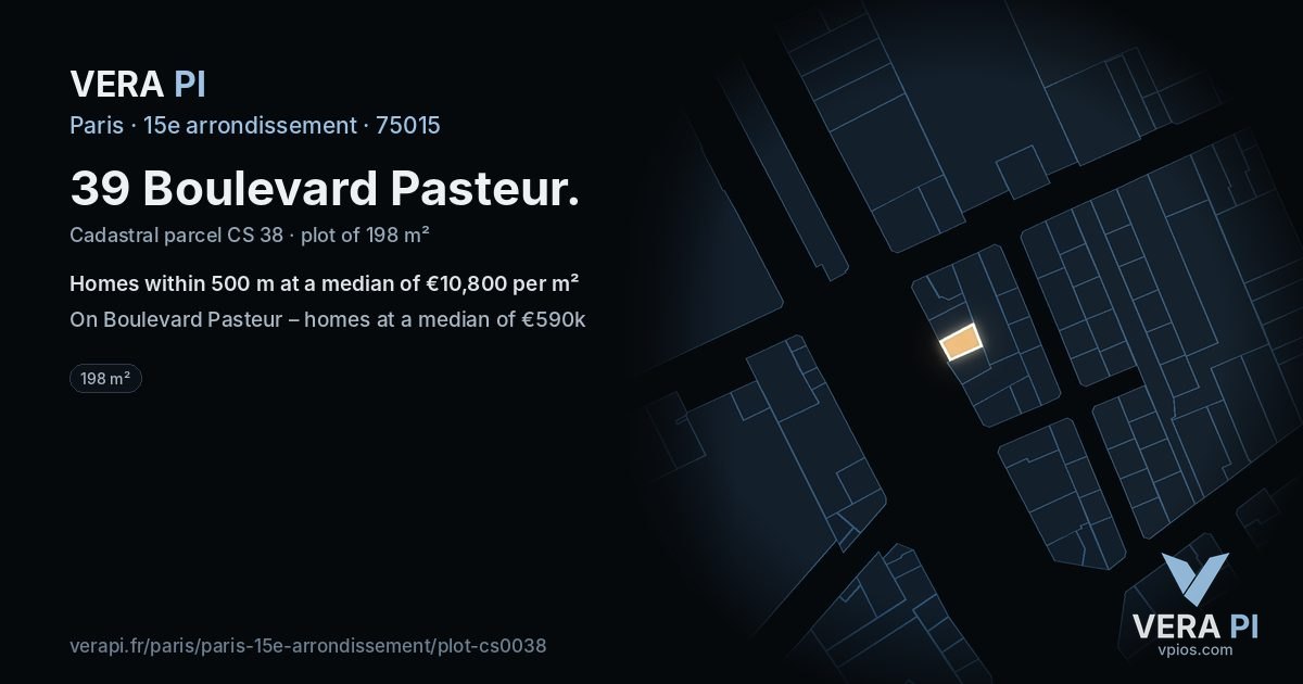 39 Boulevard Pasteur, 15e arrondissement at night – the plot lit, the parcels around coloured by the prices near them