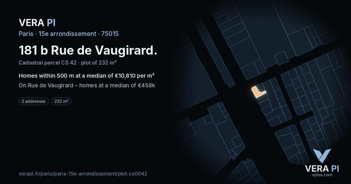 181 b Rue de Vaugirard, 15e arrondissement at night – the plot lit, the parcels around coloured by the prices near them