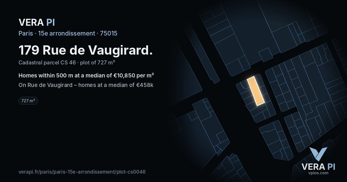 179 Rue de Vaugirard, 15e arrondissement at night – the plot lit, the parcels around coloured by the prices near them