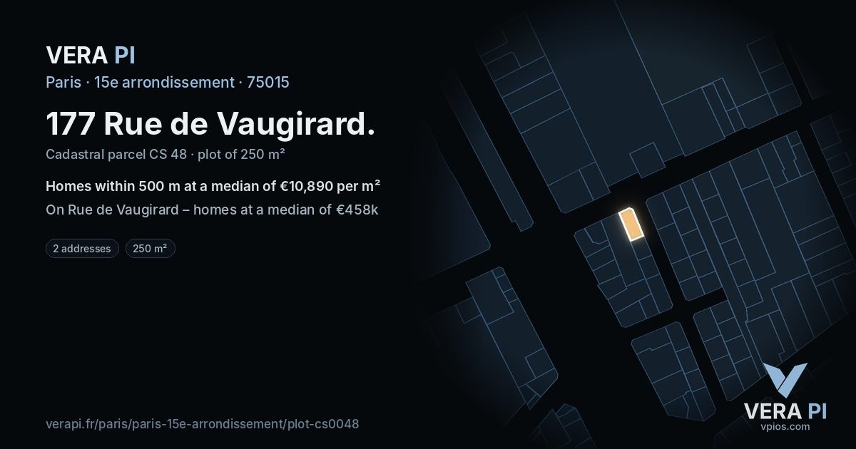 177 Rue de Vaugirard, 15e arrondissement at night – the plot lit, the parcels around coloured by the prices near them