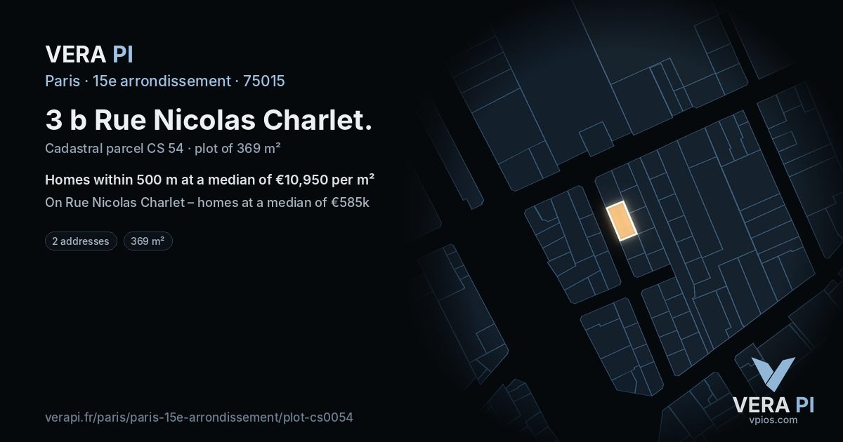 3 b Rue Nicolas Charlet, 15e arrondissement at night – the plot lit, the parcels around coloured by the prices near them