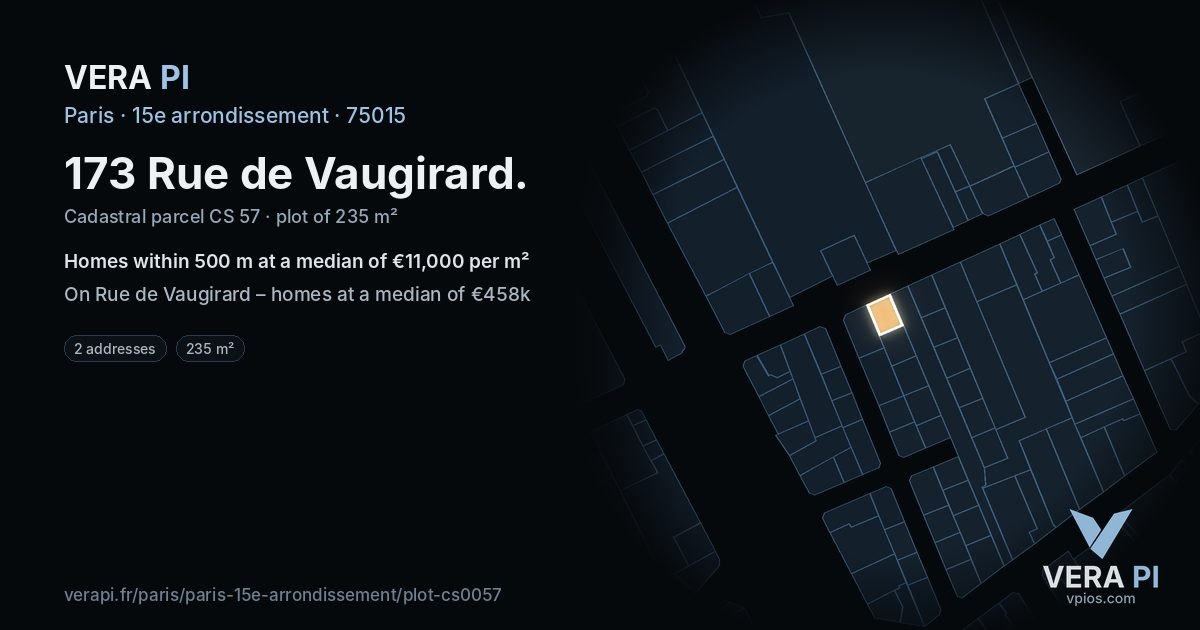173 Rue de Vaugirard, 15e arrondissement at night – the plot lit, the parcels around coloured by the prices near them
