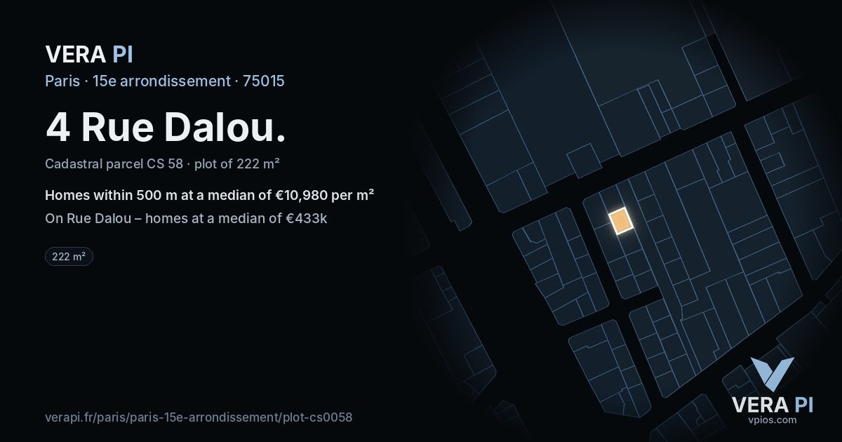 4 Rue Dalou, 15e arrondissement at night – the plot lit, the parcels around coloured by the prices near them