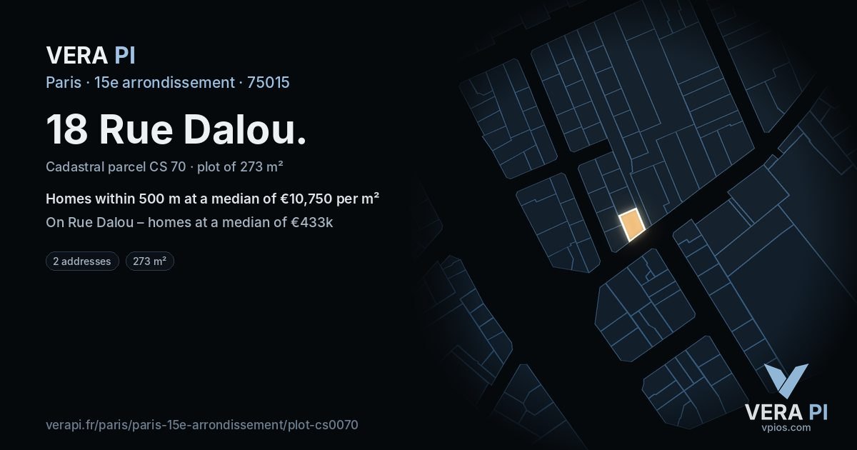 18 Rue Dalou, 15e arrondissement at night – the plot lit, the parcels around coloured by the prices near them
