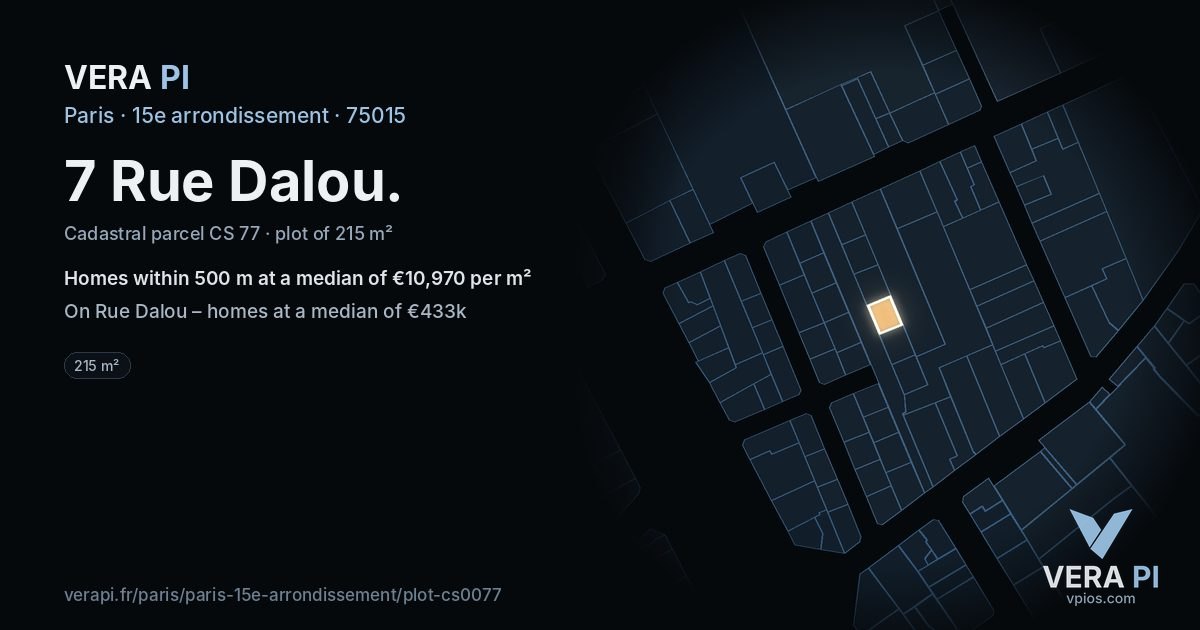 7 Rue Dalou, 15e arrondissement at night – the plot lit, the parcels around coloured by the prices near them