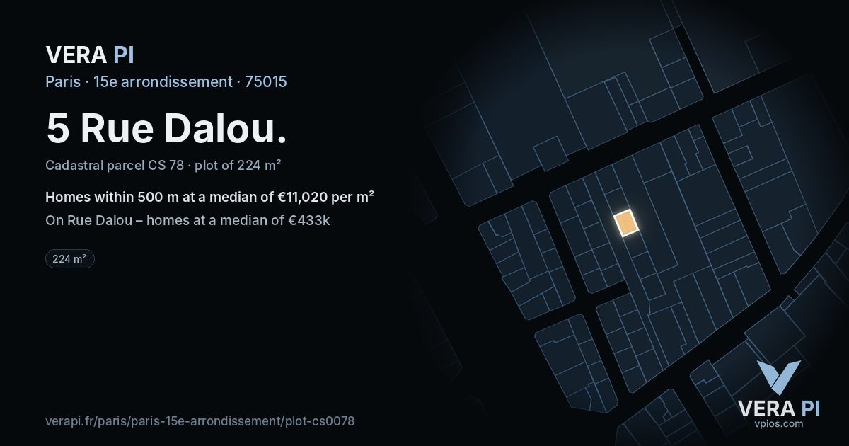 5 Rue Dalou, 15e arrondissement at night – the plot lit, the parcels around coloured by the prices near them