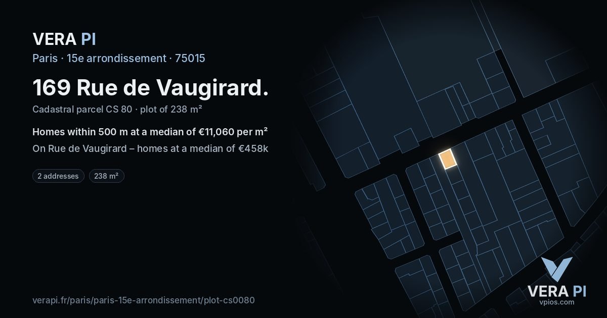 169 Rue de Vaugirard, 15e arrondissement at night – the plot lit, the parcels around coloured by the prices near them