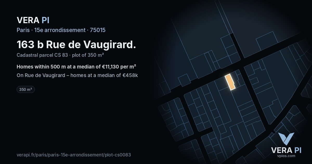 163 b Rue de Vaugirard, 15e arrondissement at night – the plot lit, the parcels around coloured by the prices near them