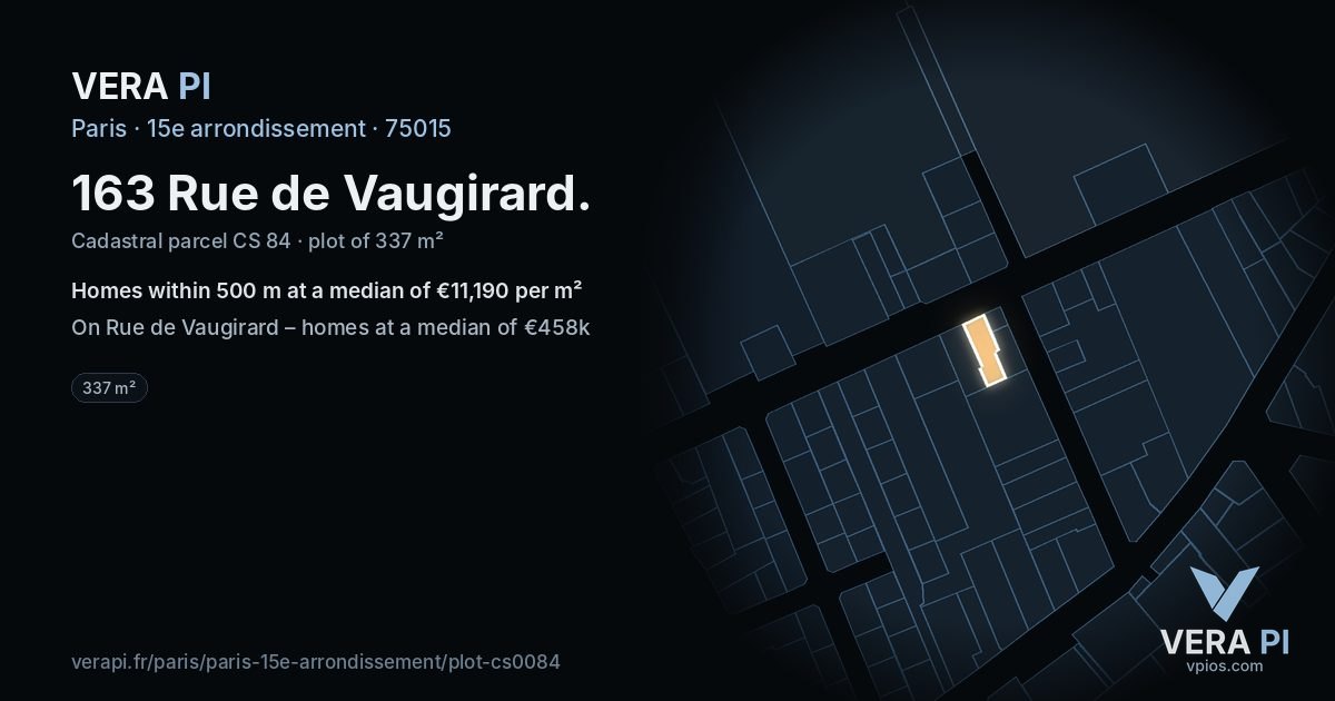 163 Rue de Vaugirard, 15e arrondissement at night – the plot lit, the parcels around coloured by the prices near them