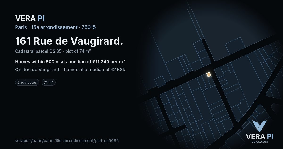 161 Rue de Vaugirard, 15e arrondissement at night – the plot lit, the parcels around coloured by the prices near them