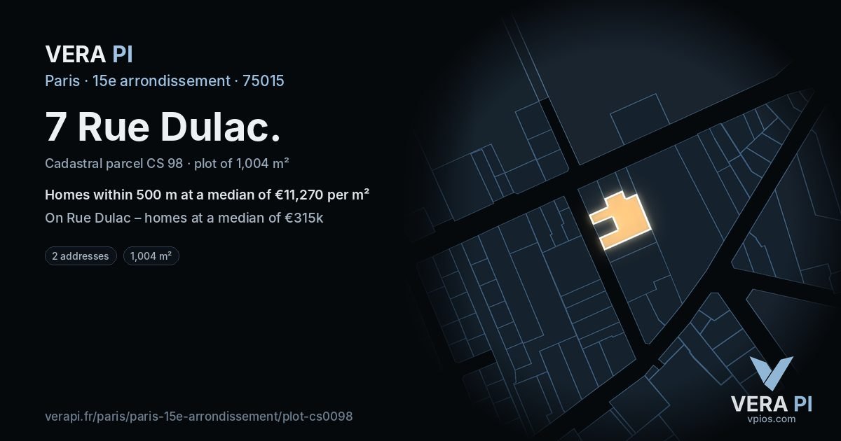 7 Rue Dulac, 15e arrondissement at night – the plot lit, the parcels around coloured by the prices near them