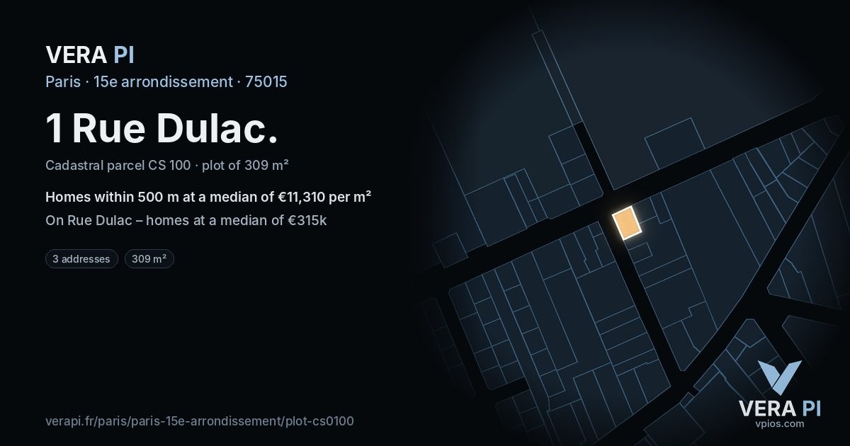 1 Rue Dulac, 15e arrondissement at night – the plot lit, the parcels around coloured by the prices near them