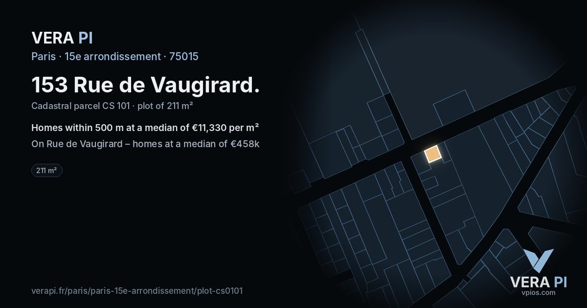 153 Rue de Vaugirard, 15e arrondissement at night – the plot lit, the parcels around coloured by the prices near them