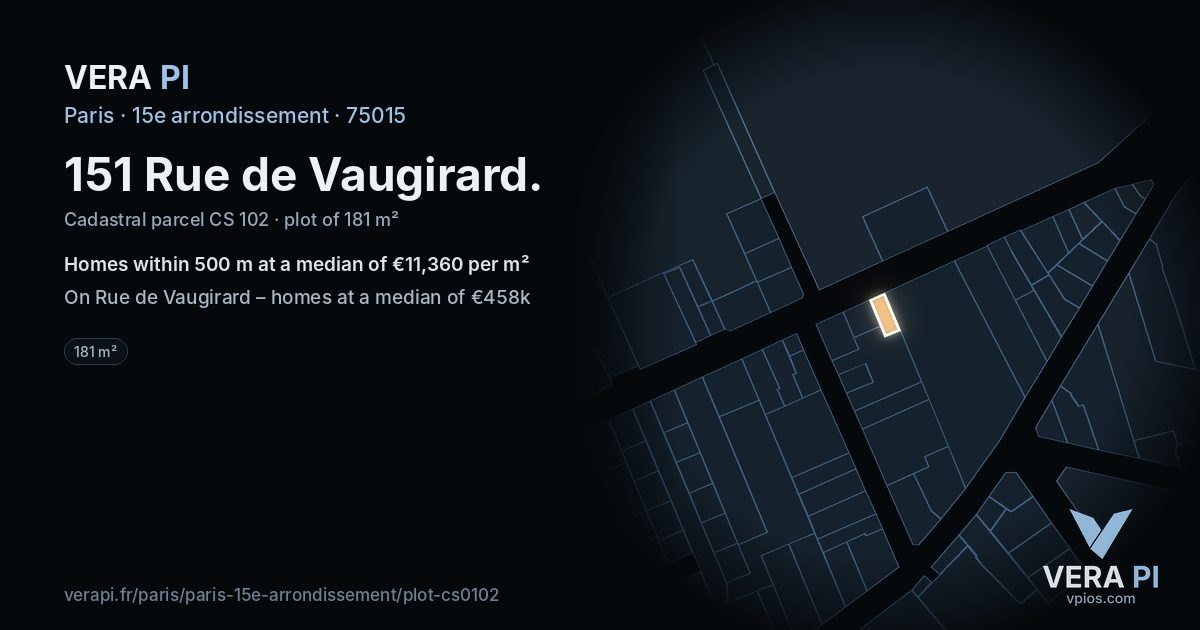 151 Rue de Vaugirard, 15e arrondissement at night – the plot lit, the parcels around coloured by the prices near them