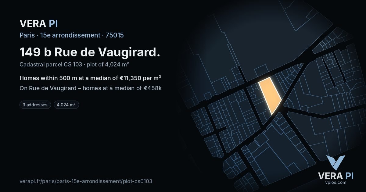 149 b Rue de Vaugirard, 15e arrondissement at night – the plot lit, the parcels around coloured by the prices near them