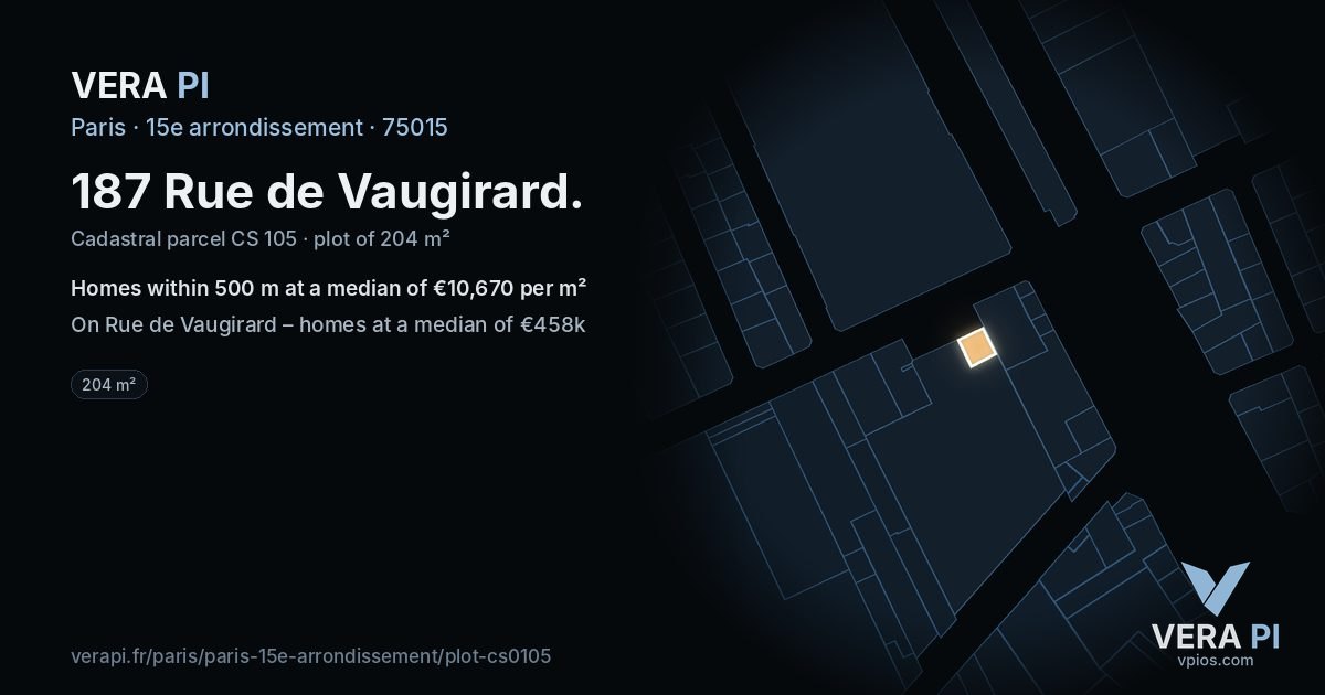 187 Rue de Vaugirard, 15e arrondissement at night – the plot lit, the parcels around coloured by the prices near them