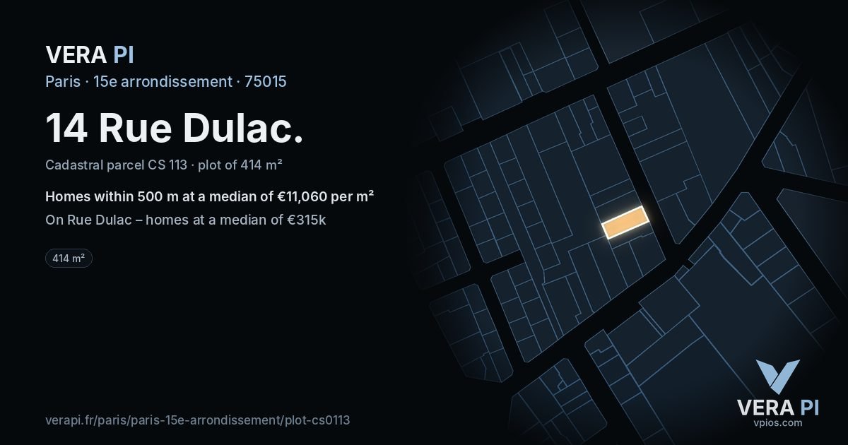 14 Rue Dulac, 15e arrondissement at night – the plot lit, the parcels around coloured by the prices near them