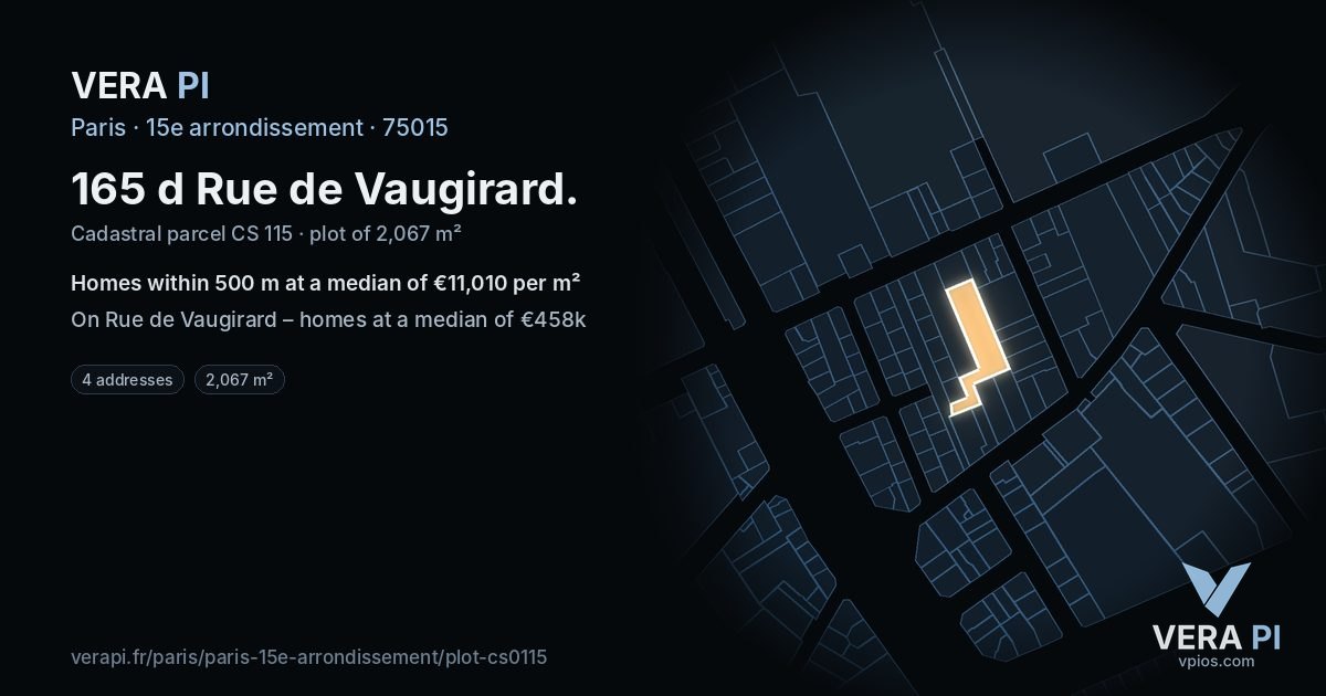 165 d Rue de Vaugirard, 15e arrondissement at night – the plot lit, the parcels around coloured by the prices near them