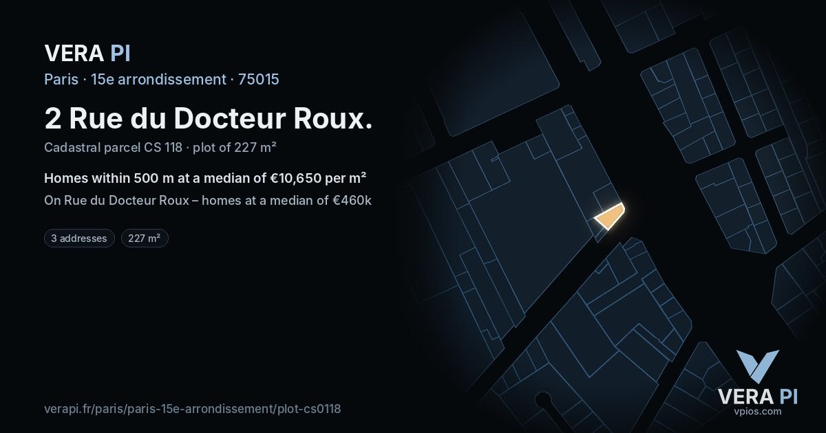 2 Rue du Docteur Roux, 15e arrondissement at night – the plot lit, the parcels around coloured by the prices near them