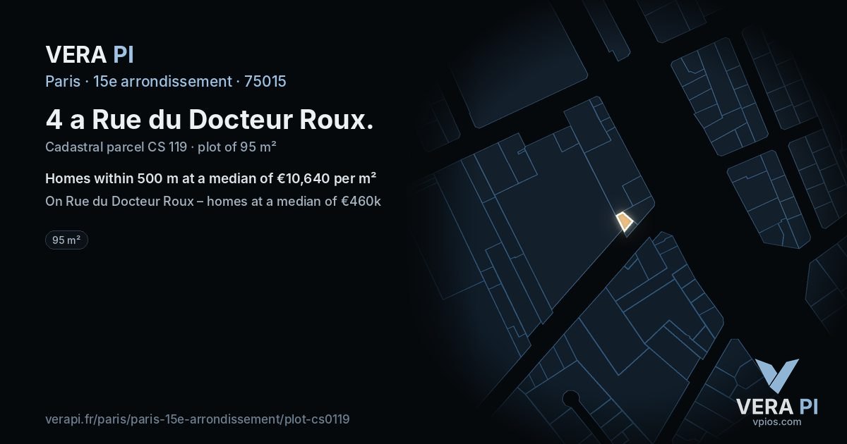 4 a Rue du Docteur Roux, 15e arrondissement at night – the plot lit, the parcels around coloured by the prices near them