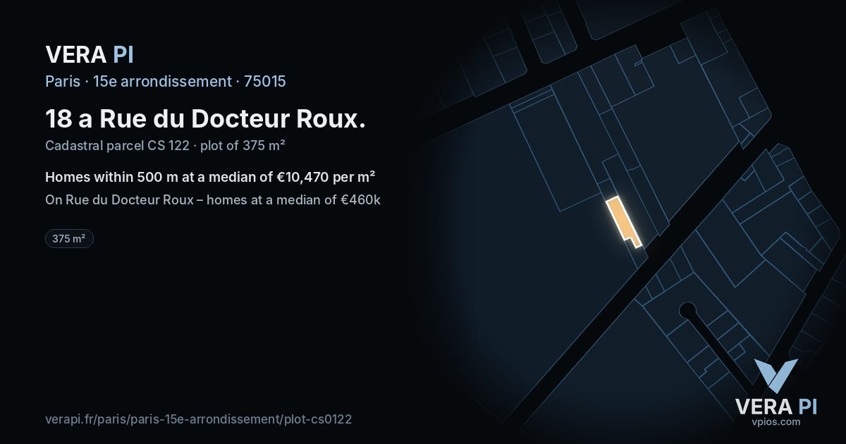 18 a Rue du Docteur Roux, 15e arrondissement at night – the plot lit, the parcels around coloured by the prices near them