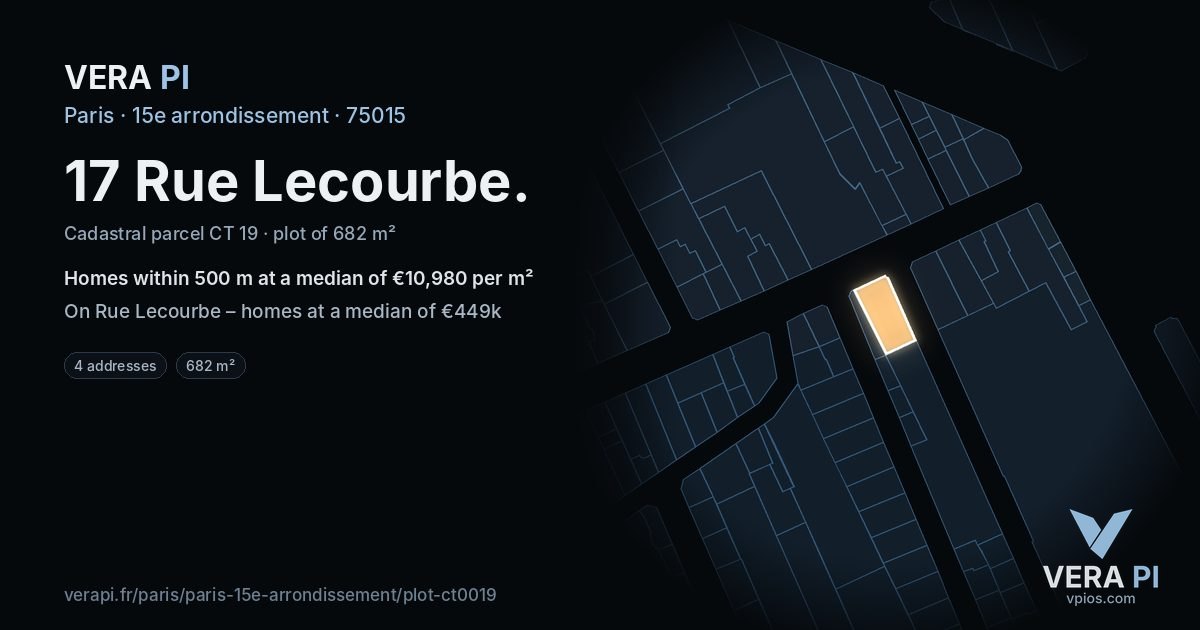 17 Rue Lecourbe, 15e arrondissement at night – the plot lit, the parcels around coloured by the prices near them