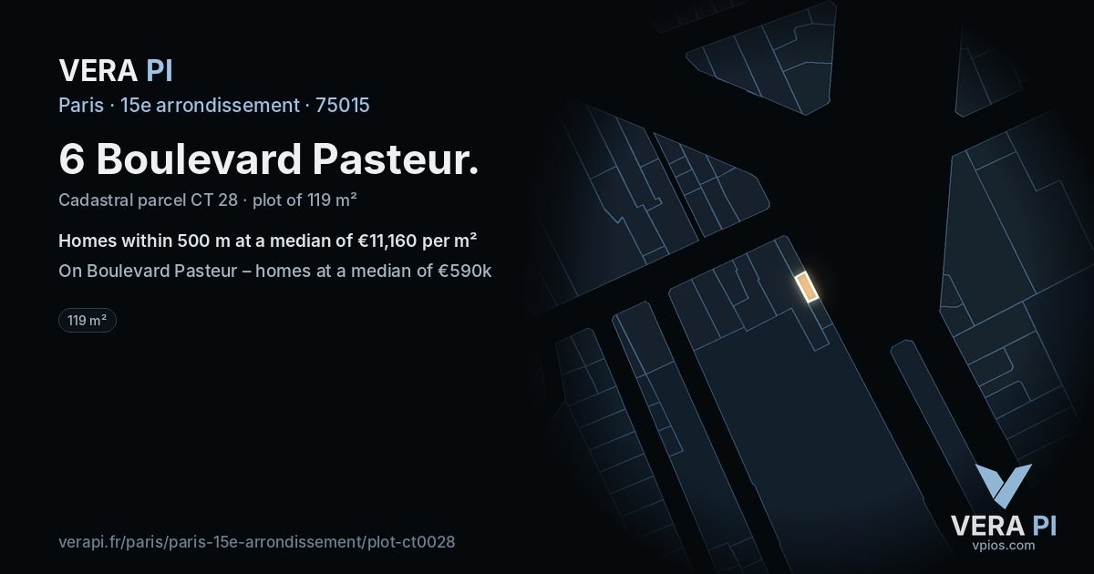 6 Boulevard Pasteur, 15e arrondissement at night – the plot lit, the parcels around coloured by the prices near them