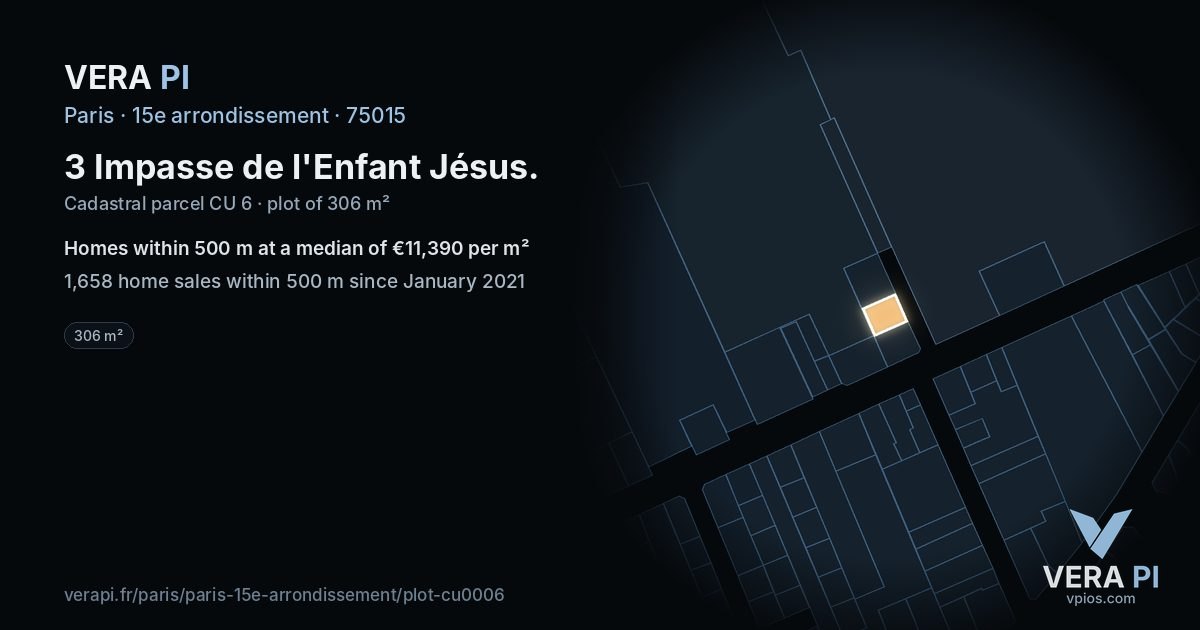 3 Impasse de l'Enfant Jésus, 15e arrondissement at night – the plot lit, the parcels around coloured by the prices near them