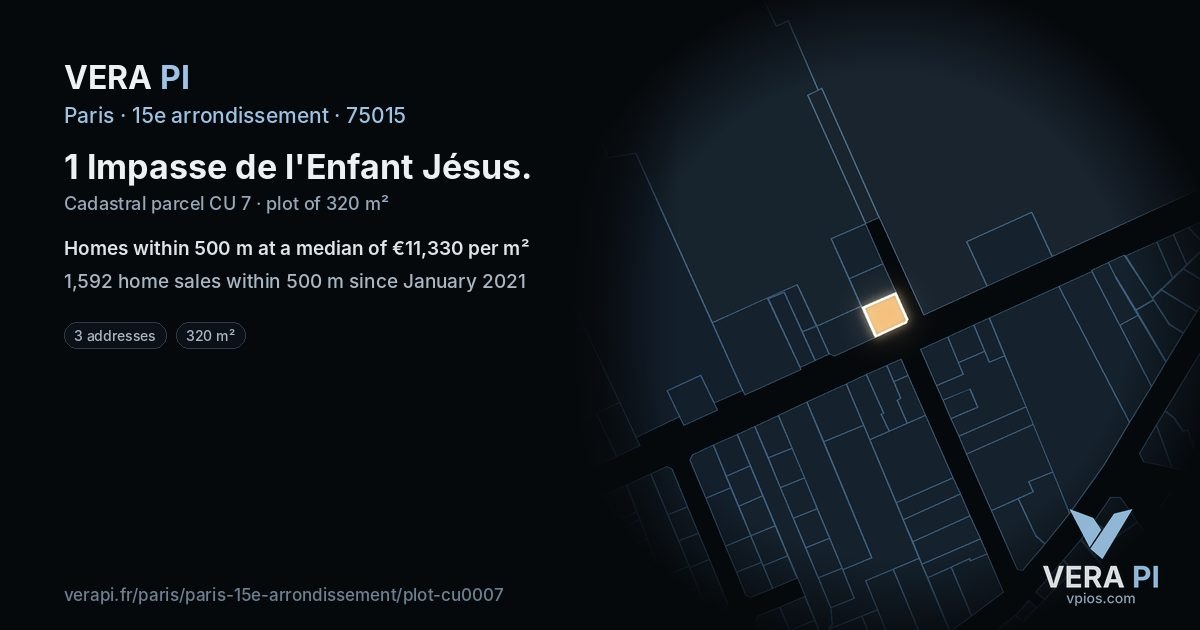 1 Impasse de l'Enfant Jésus, 15e arrondissement at night – the plot lit, the parcels around coloured by the prices near them