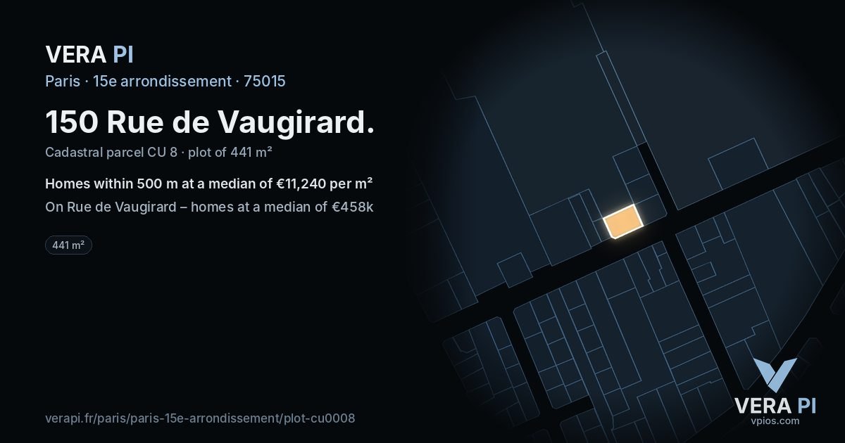 150 Rue de Vaugirard, 15e arrondissement at night – the plot lit, the parcels around coloured by the prices near them