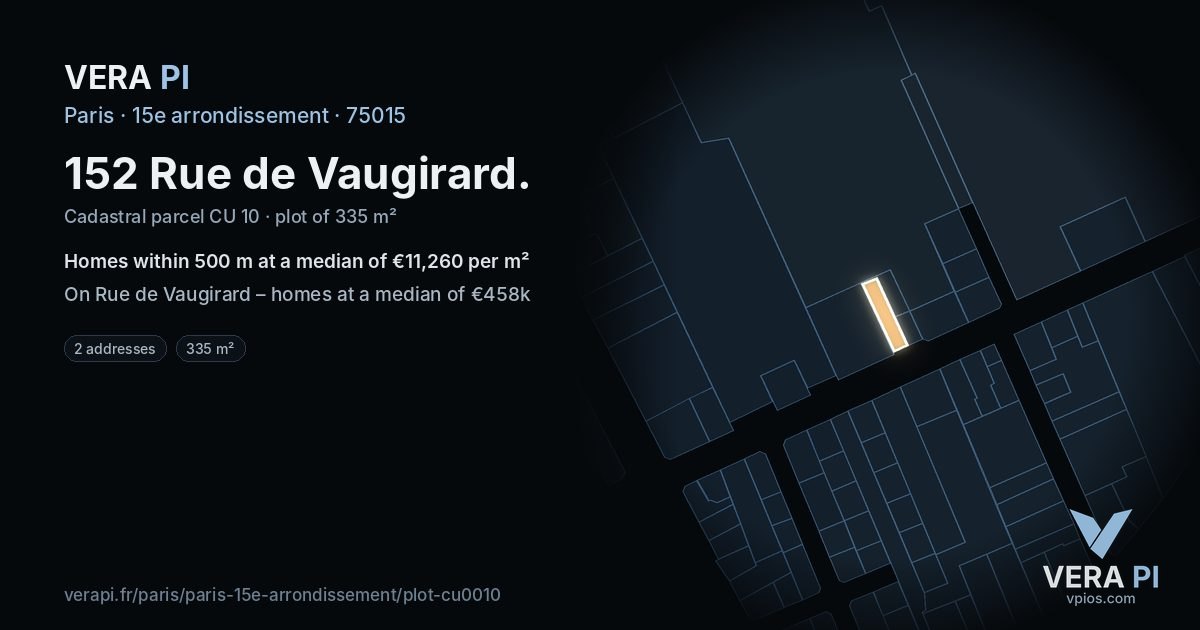 152 Rue de Vaugirard, 15e arrondissement at night – the plot lit, the parcels around coloured by the prices near them