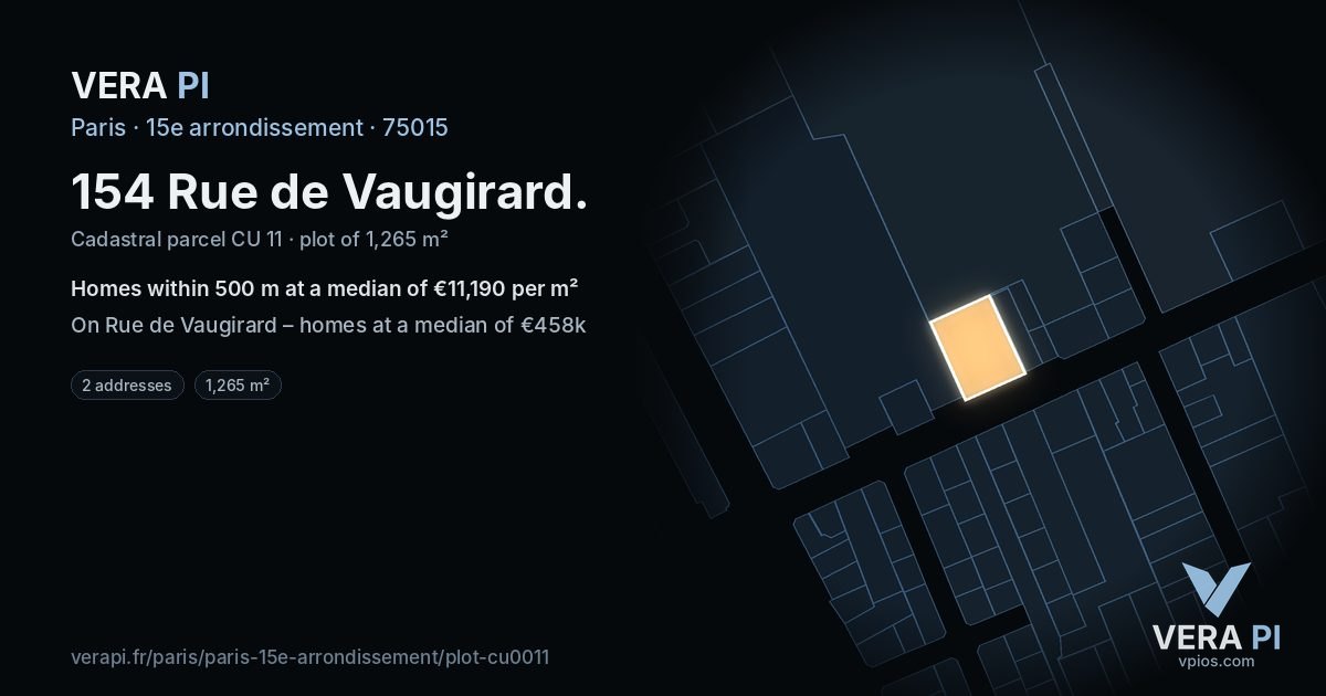 154 Rue de Vaugirard, 15e arrondissement at night – the plot lit, the parcels around coloured by the prices near them