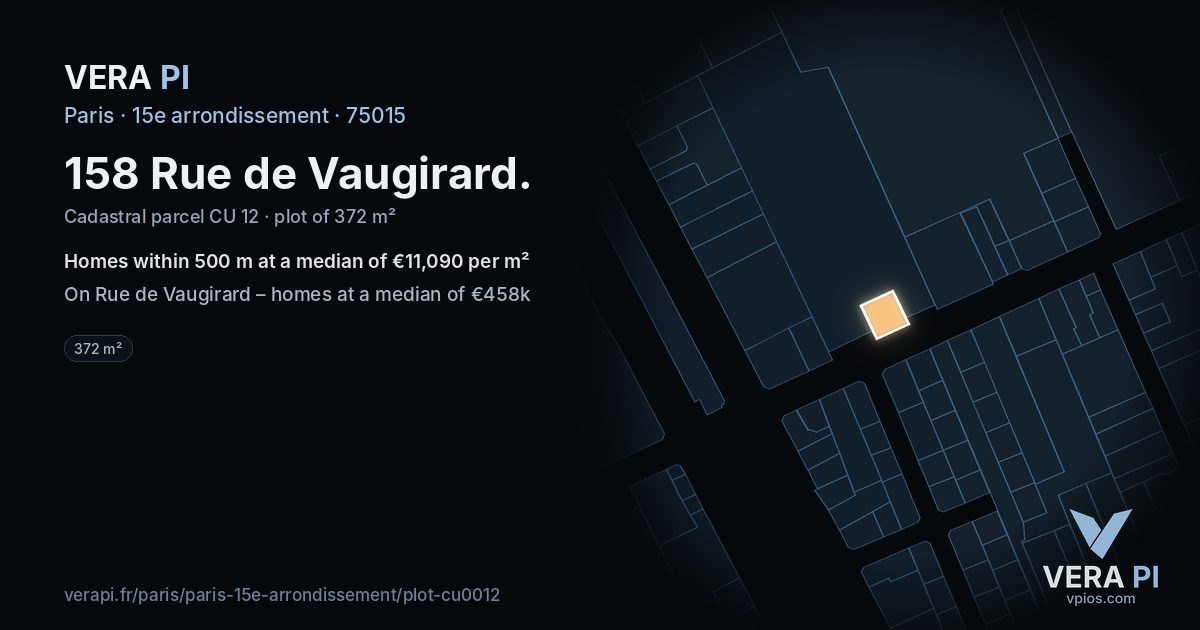 158 Rue de Vaugirard, 15e arrondissement at night – the plot lit, the parcels around coloured by the prices near them