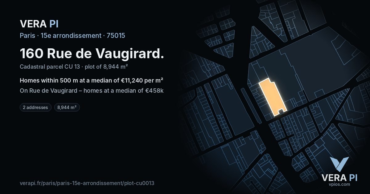 160 Rue de Vaugirard, 15e arrondissement at night – the plot lit, the parcels around coloured by the prices near them