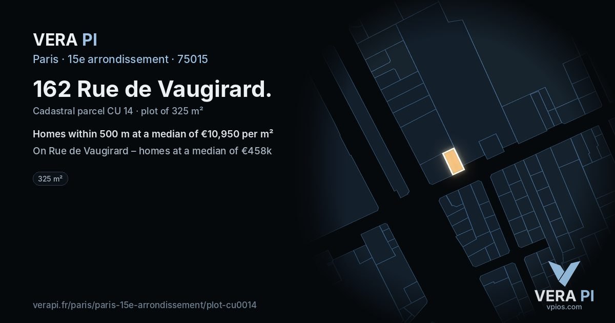 162 Rue de Vaugirard, 15e arrondissement at night – the plot lit, the parcels around coloured by the prices near them