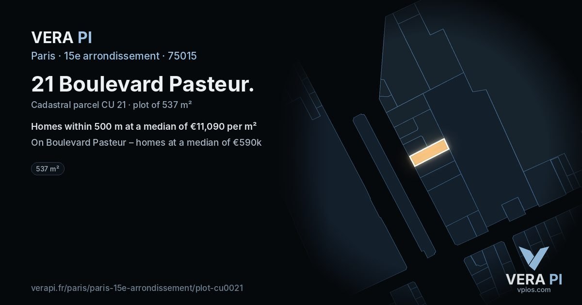 21 Boulevard Pasteur, 15e arrondissement at night – the plot lit, the parcels around coloured by the prices near them