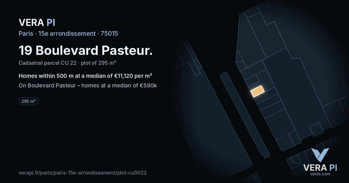 19 Boulevard Pasteur, 15e arrondissement at night – the plot lit, the parcels around coloured by the prices near them