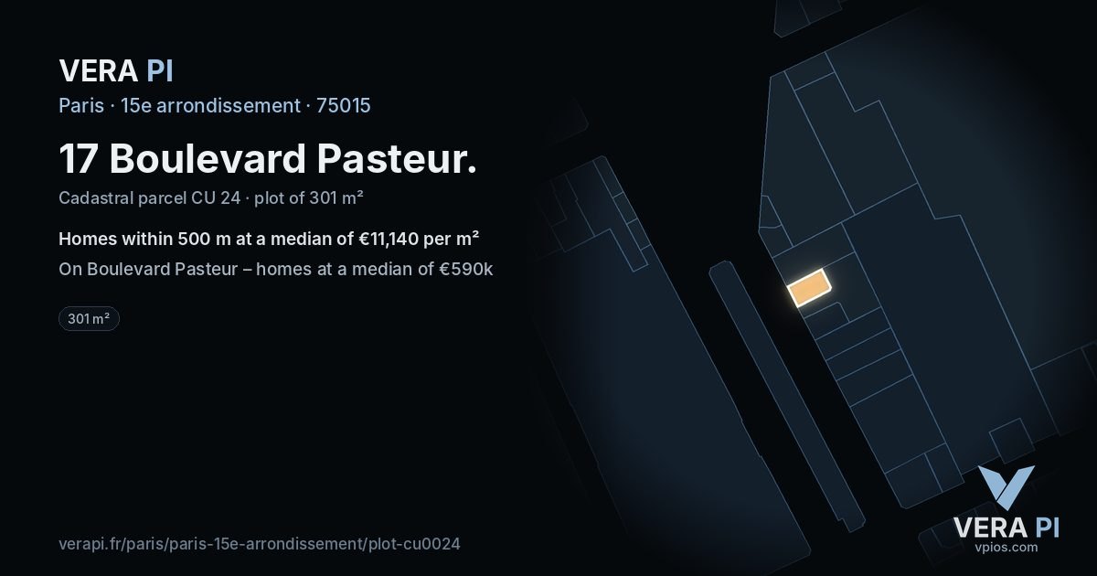17 Boulevard Pasteur, 15e arrondissement at night – the plot lit, the parcels around coloured by the prices near them