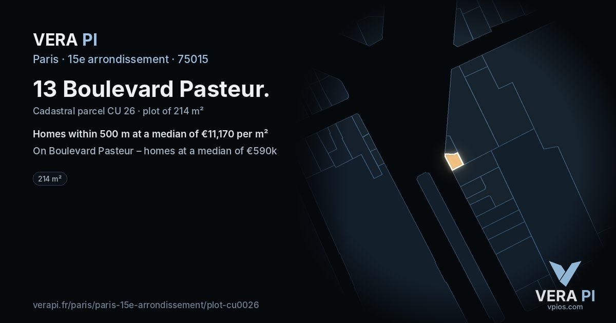 13 Boulevard Pasteur, 15e arrondissement at night – the plot lit, the parcels around coloured by the prices near them