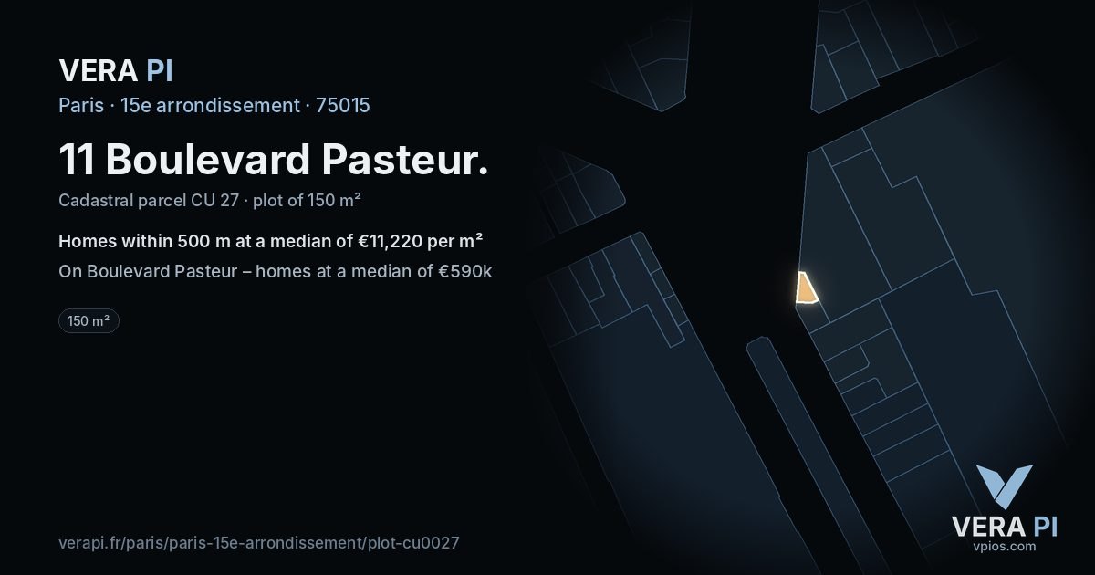 11 Boulevard Pasteur, 15e arrondissement at night – the plot lit, the parcels around coloured by the prices near them