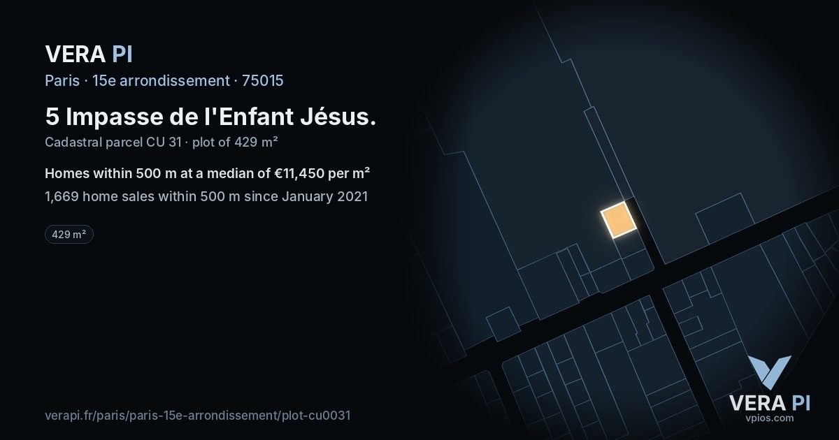 5 Impasse de l'Enfant Jésus, 15e arrondissement at night – the plot lit, the parcels around coloured by the prices near them