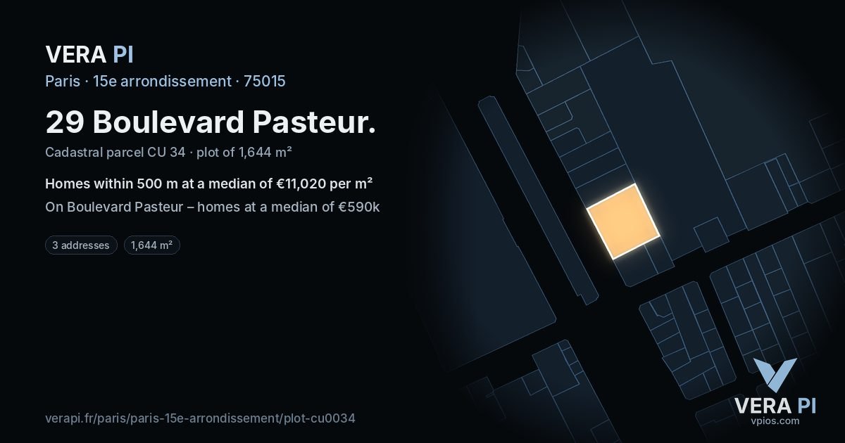 29 Boulevard Pasteur, 15e arrondissement at night – the plot lit, the parcels around coloured by the prices near them