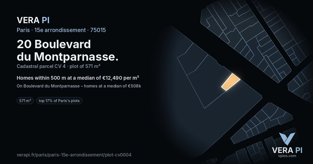20 Boulevard du Montparnasse, 15e arrondissement at night – the plot lit, the parcels around coloured by the prices near them