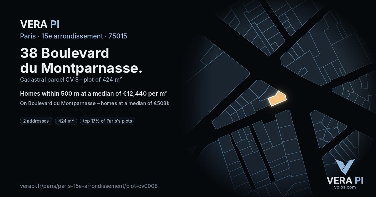 38 Boulevard du Montparnasse, 15e arrondissement at night – the plot lit, the parcels around coloured by the prices near them