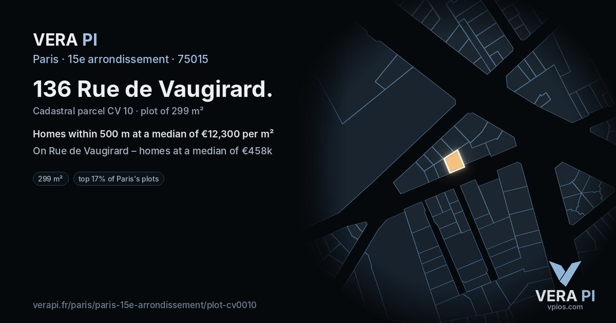 136 Rue de Vaugirard, 15e arrondissement at night – the plot lit, the parcels around coloured by the prices near them