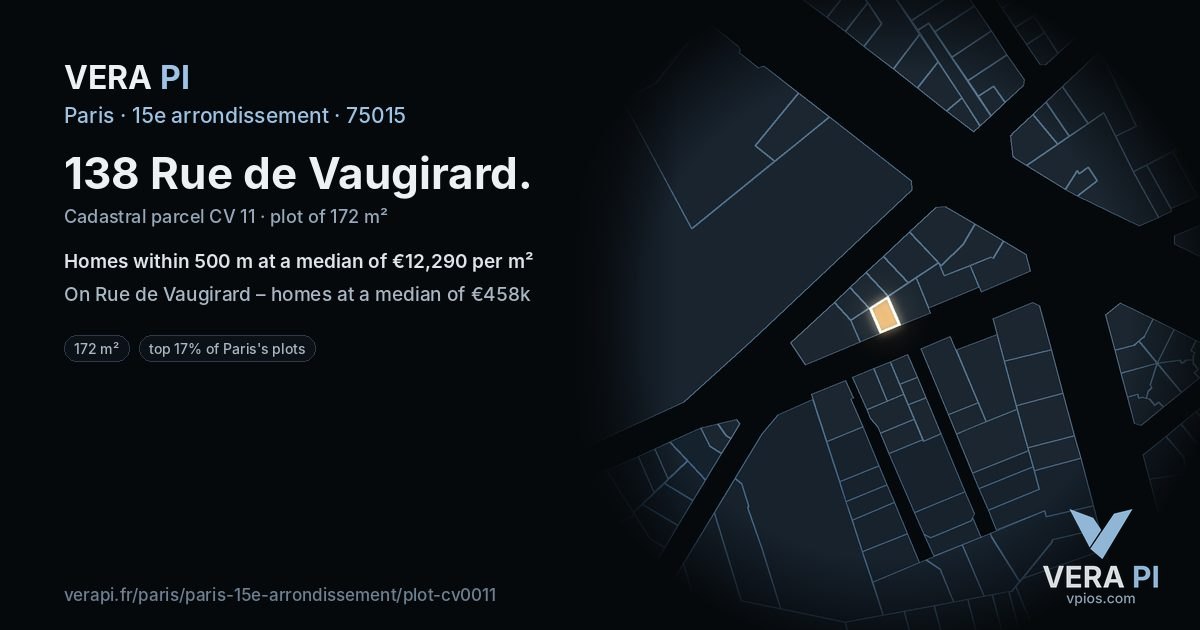 138 Rue de Vaugirard, 15e arrondissement at night – the plot lit, the parcels around coloured by the prices near them