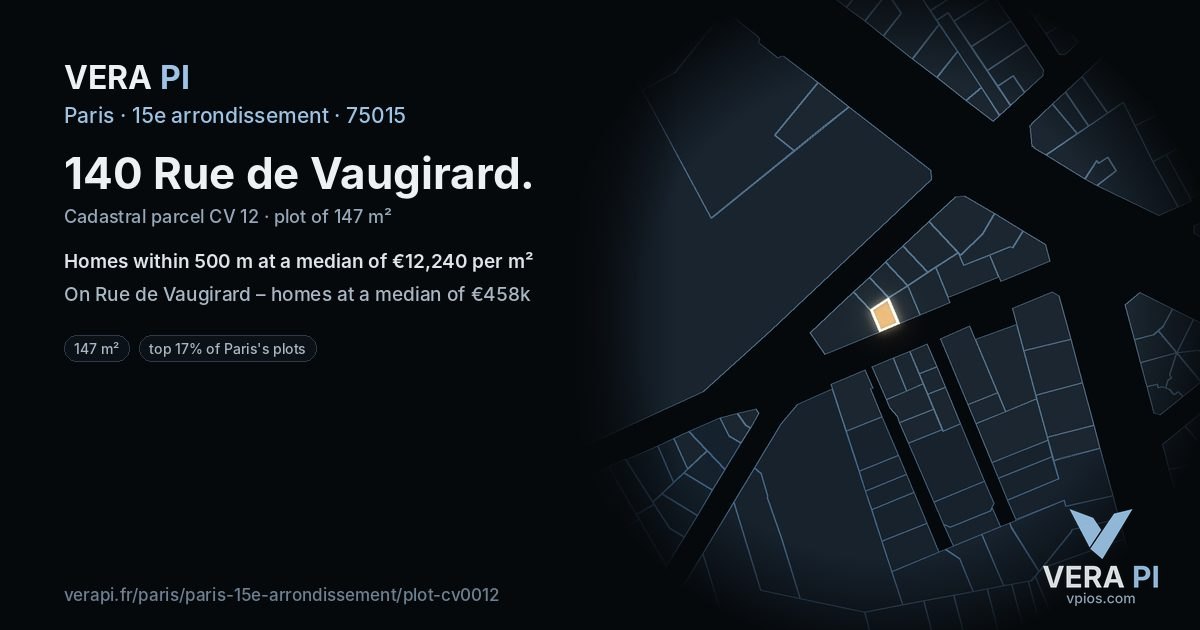 140 Rue de Vaugirard, 15e arrondissement at night – the plot lit, the parcels around coloured by the prices near them